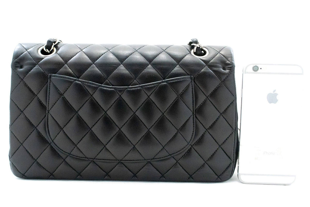 Chanel Classic Double Flap Quilted Lambskin Black Leather Handbag (Pre-Owned)