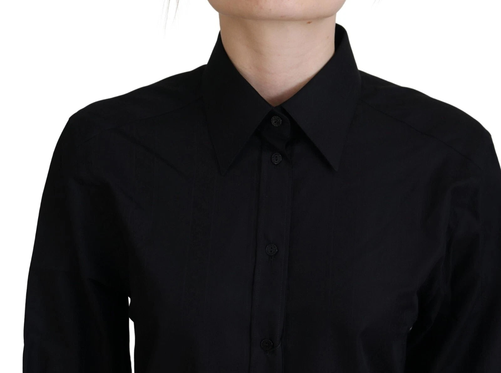 Dolce & Gabbana Black Cotton Collared Long Sleeves Women's Shirt (Pre-Owned)