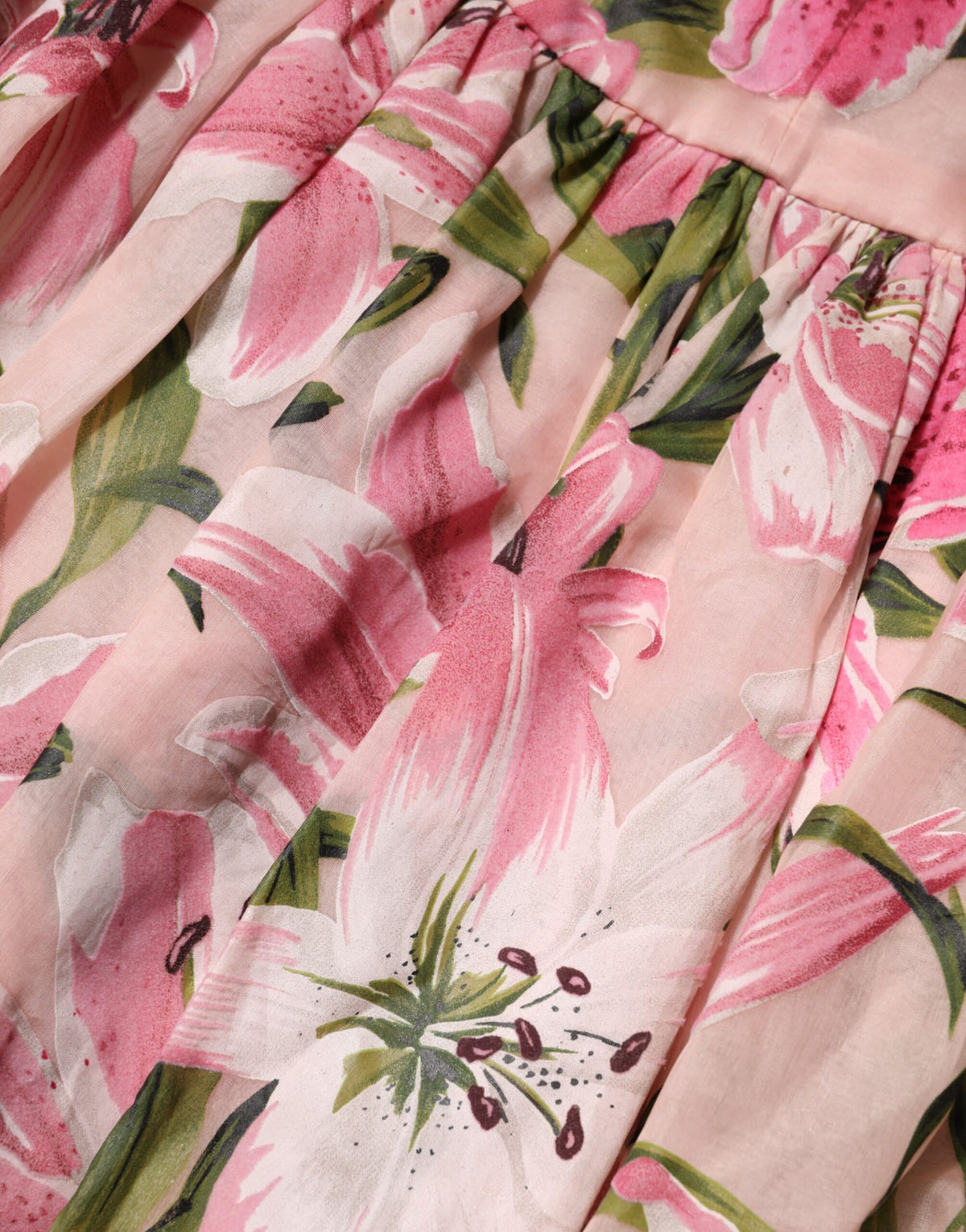 Dolce & Gabbana Pink Floral Lily Print Midi Sleeveless Women's Dress (Pre-Owned)