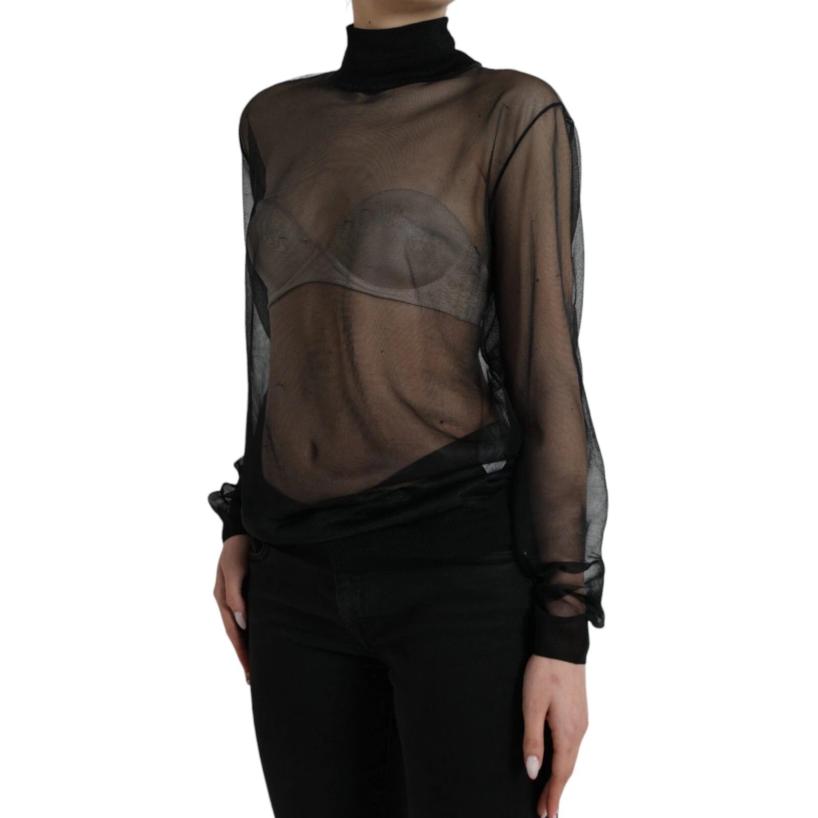 Dolce & Gabbana Black Mesh Turtleneck Sheer Blouse Women's Top (Pre-Owned)