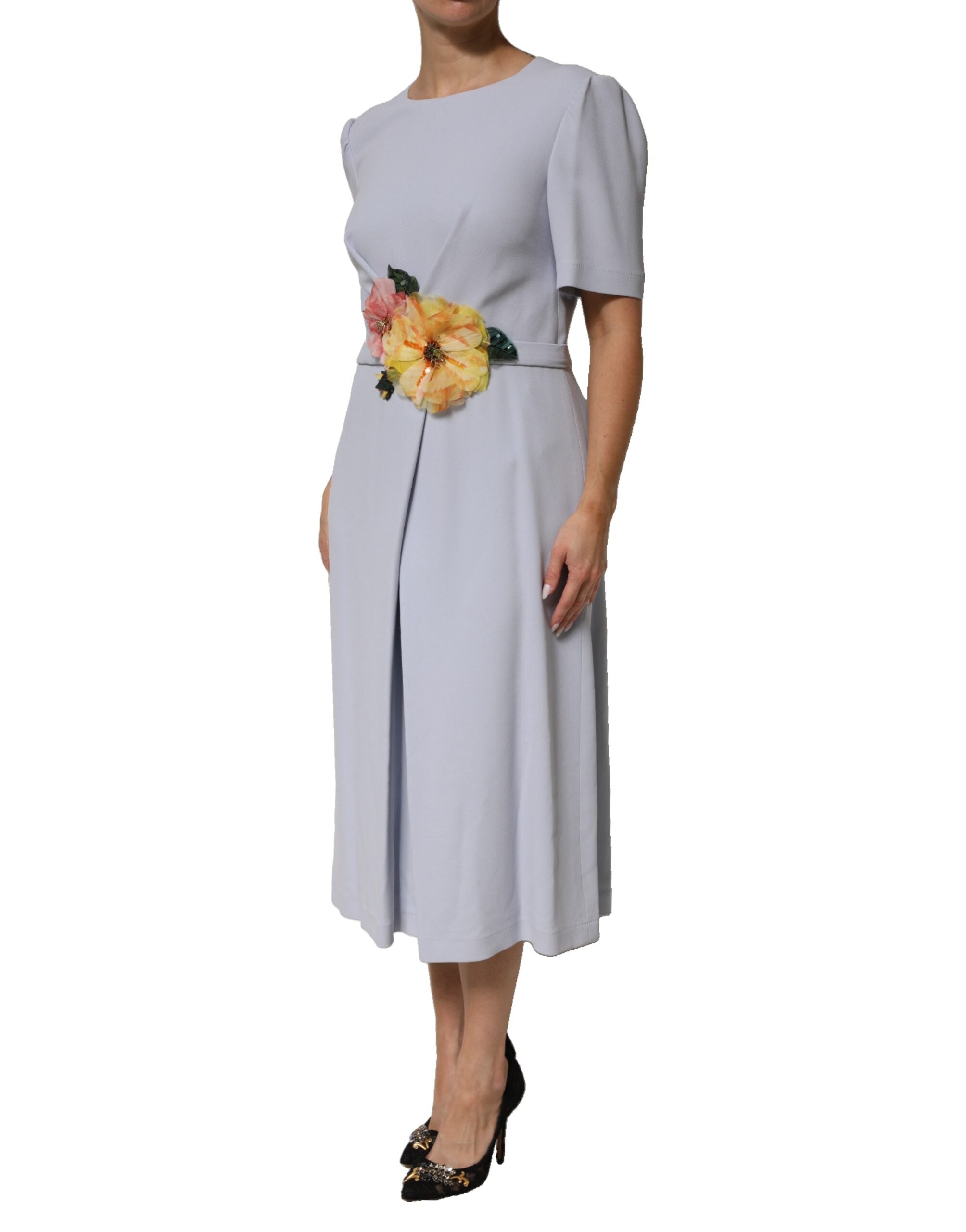 Dolce & Gabbana Light Blue Viscose Blend Floral Applique Women's Dress (Pre-Owned)