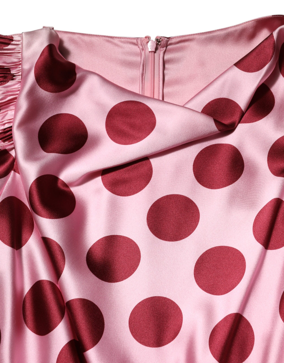Dolce & Gabbana Pink Red Polka Dot Silk Satin Maxi Gown Women's Dress