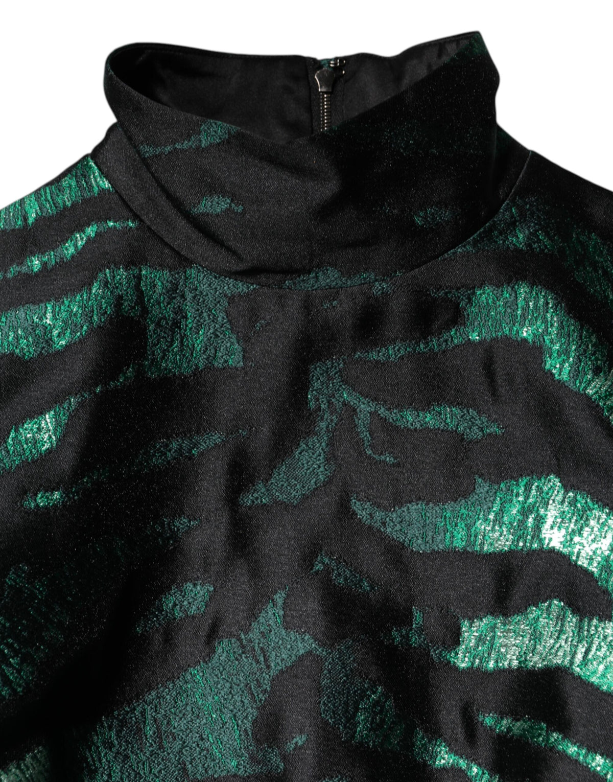 Dolce & Gabbana Black Green Metallic Jacquard Mini Long Women's Dress