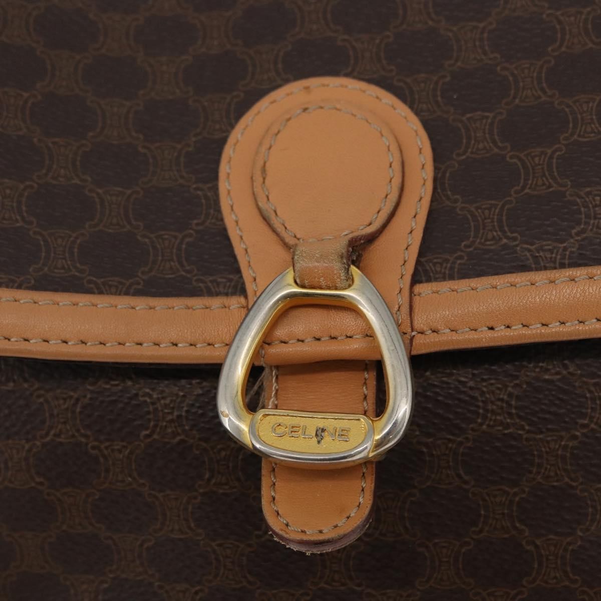 Celine Vintage Macadam Canvas And Leather Brown Canvas Shoulder Bag Bag (Pre-Owned)