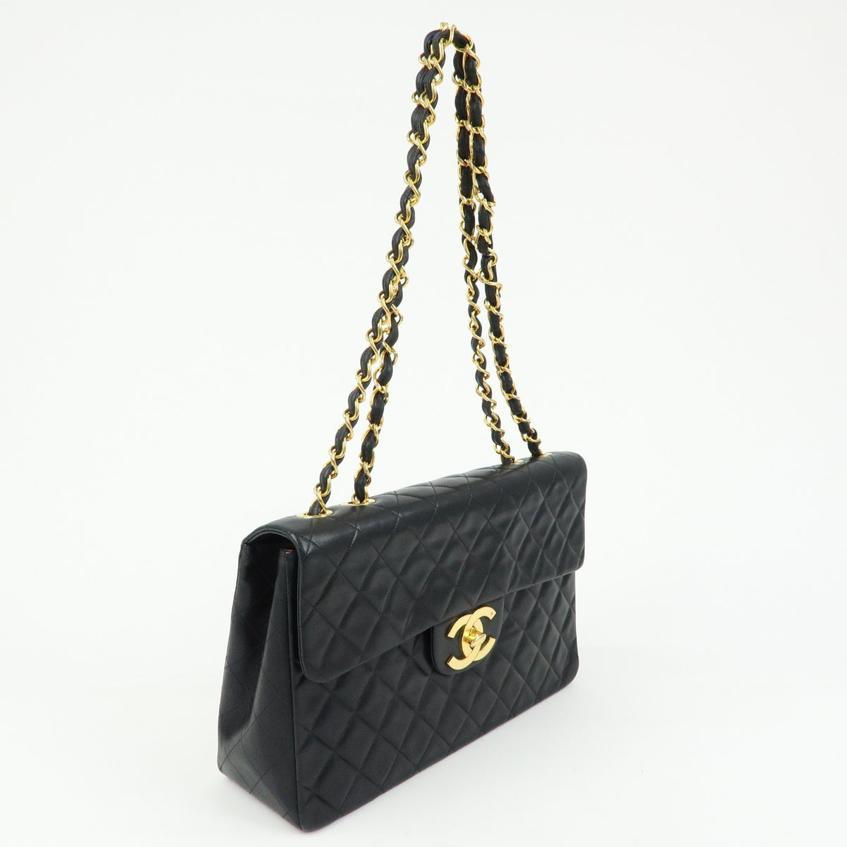 Chanel Vintage Timeless Cc Flap Quilted Lambskin Black Leather Handbag (Pre-Owned)