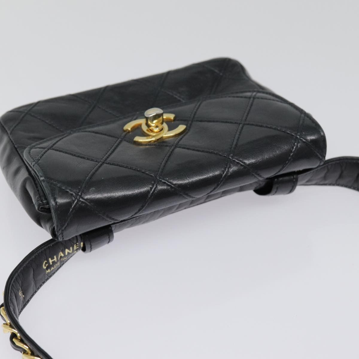 Chanel Vintage Flap Belt Quilted Leather Black Leather Clutche & Pouche Bag (Pre-Owned)