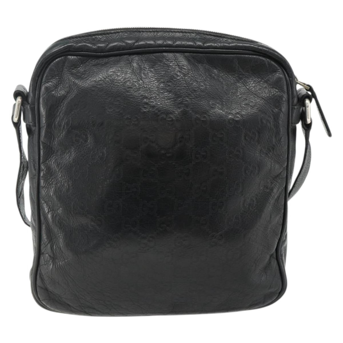 Gucci Front Zip Messenger Guccissima Leather Black Leather Shoulder Bag Bag (Pre-Owned)