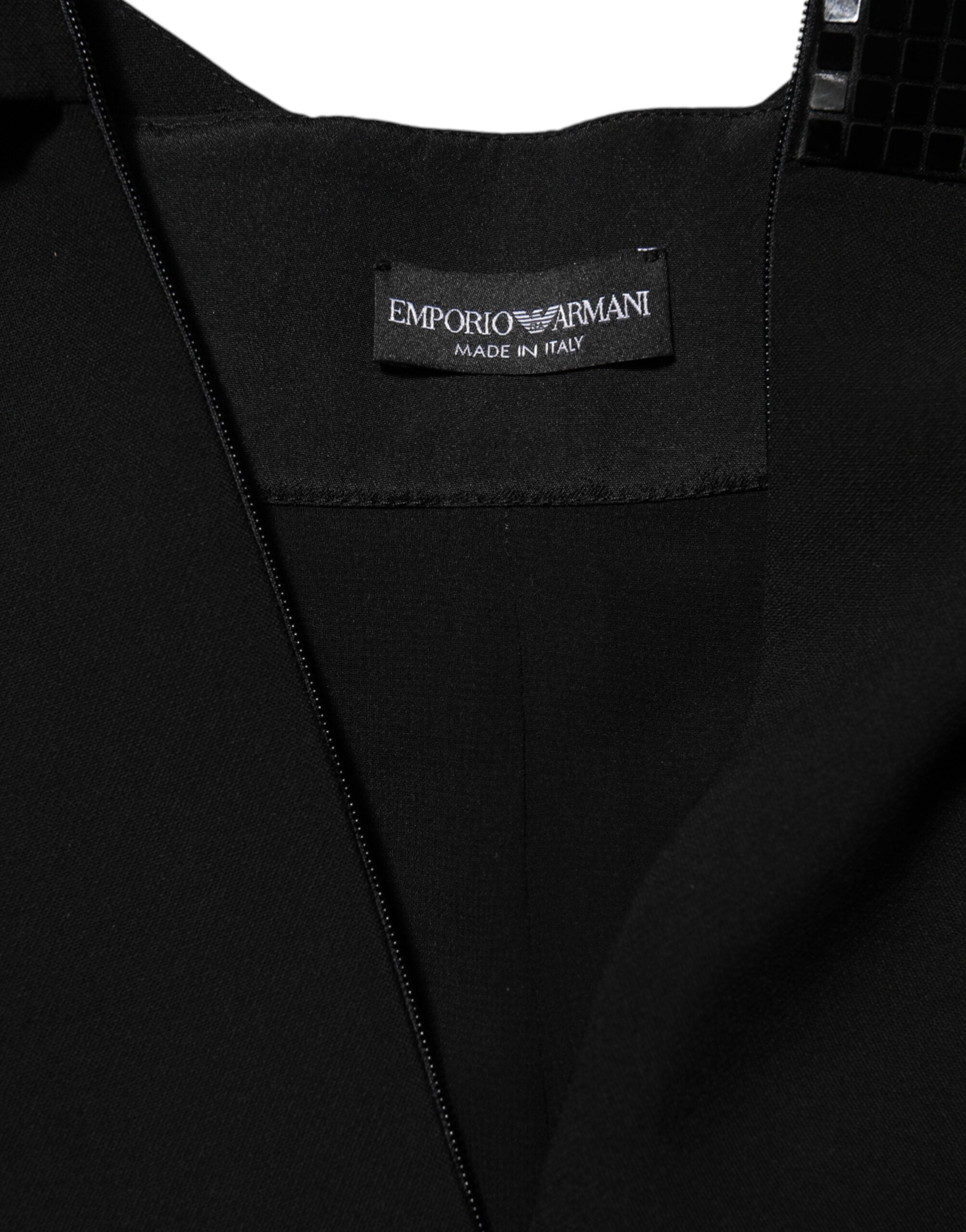 Emporio Armani Black Sheer Sleeve Belted V-Neck Mini Women's Dress (Pre-Owned)