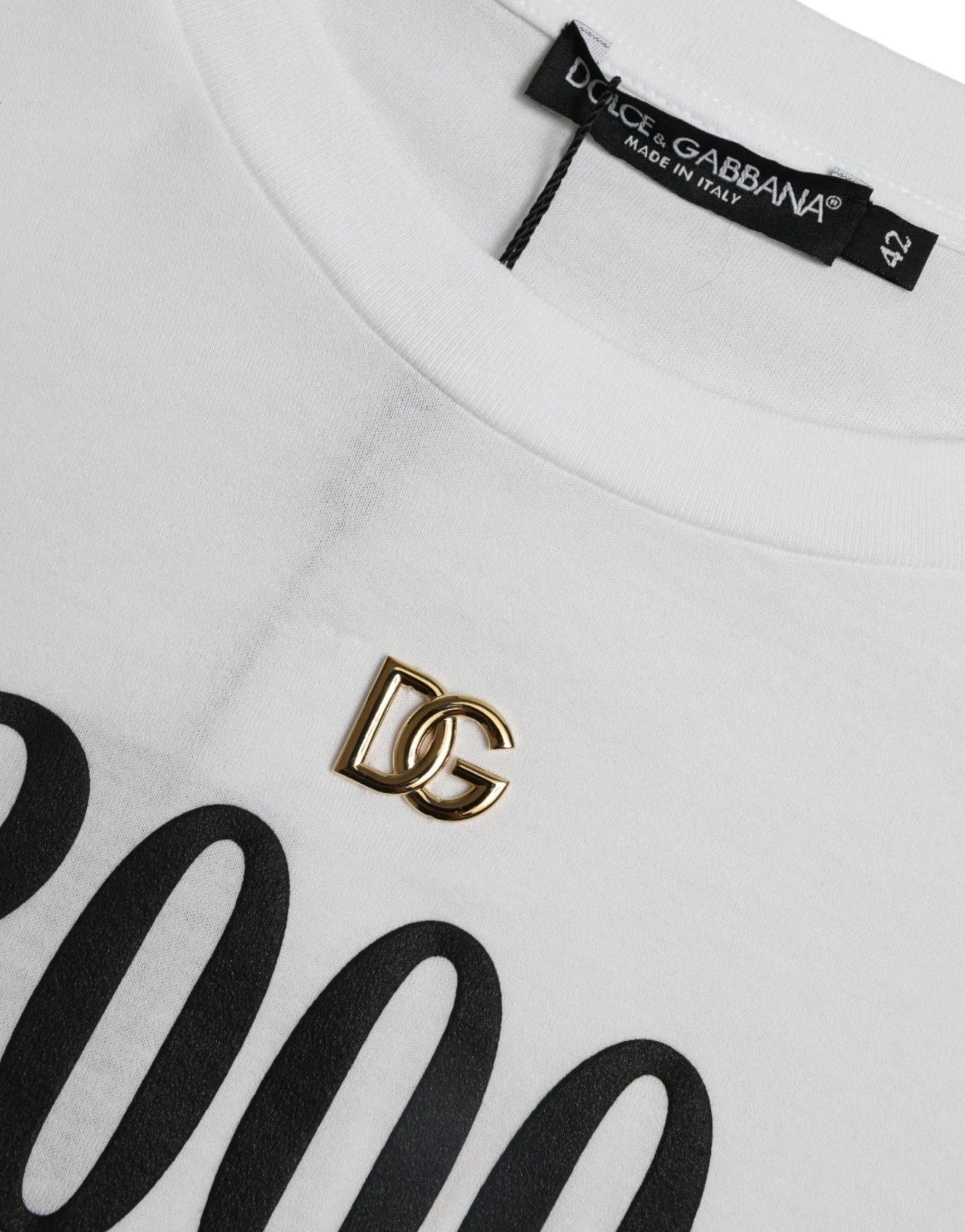 Dolce & Gabbana White Cotton 2000 Fashion Print Logo Women's T-shirt (Pre-Owned)
