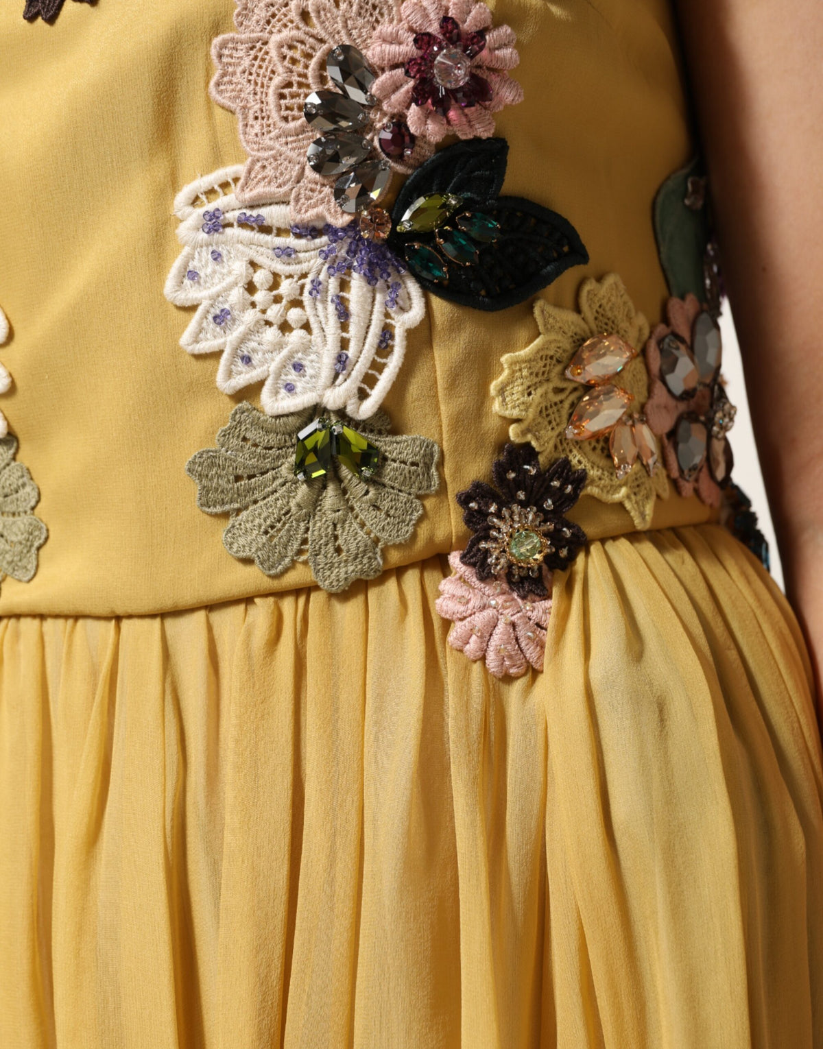 Dolce & Gabbana Yellow Silk Floral Embroidered Maxi Women's Dress