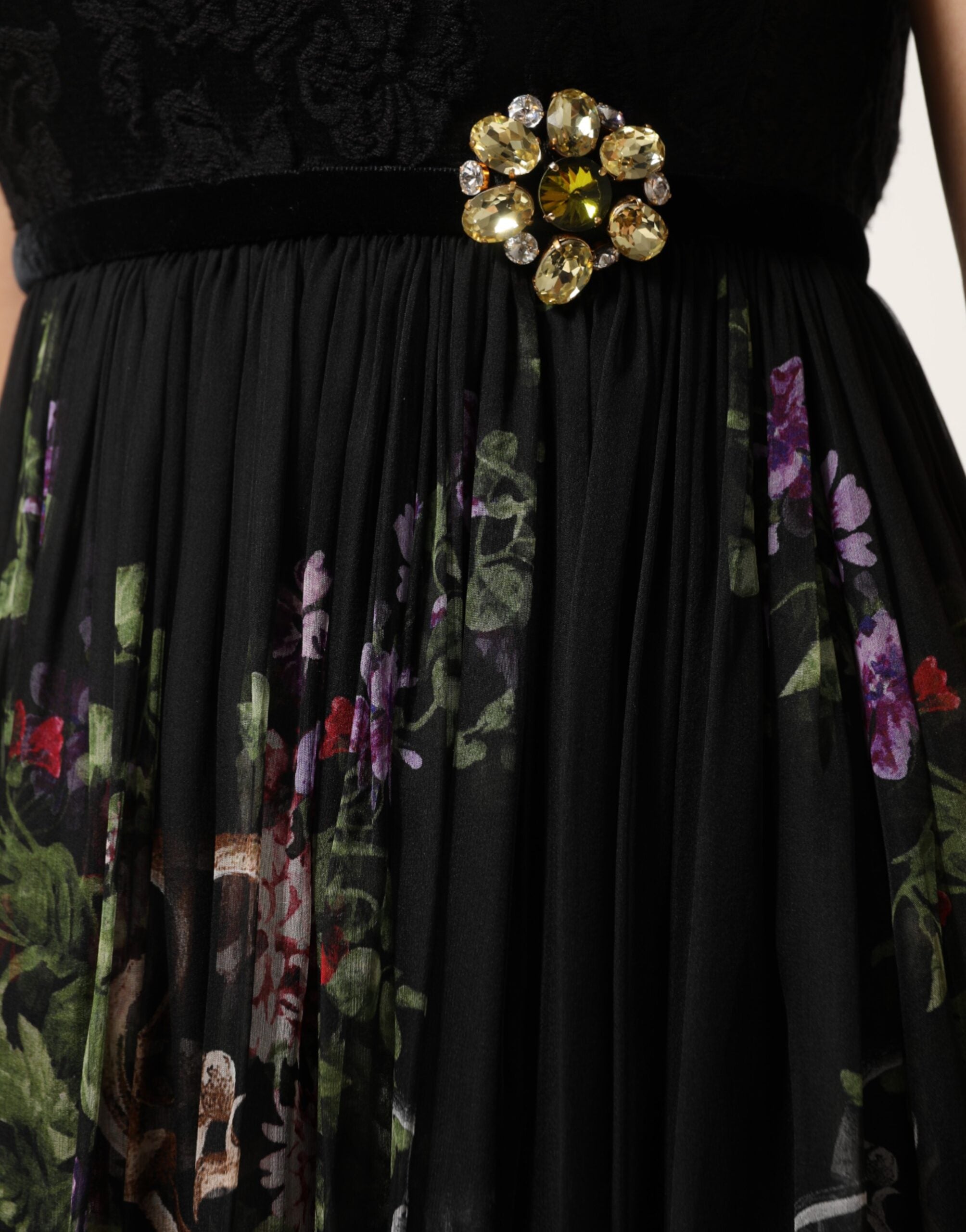 Dolce & Gabbana Black Floral Key Print Crystal Strapless Women's Dress