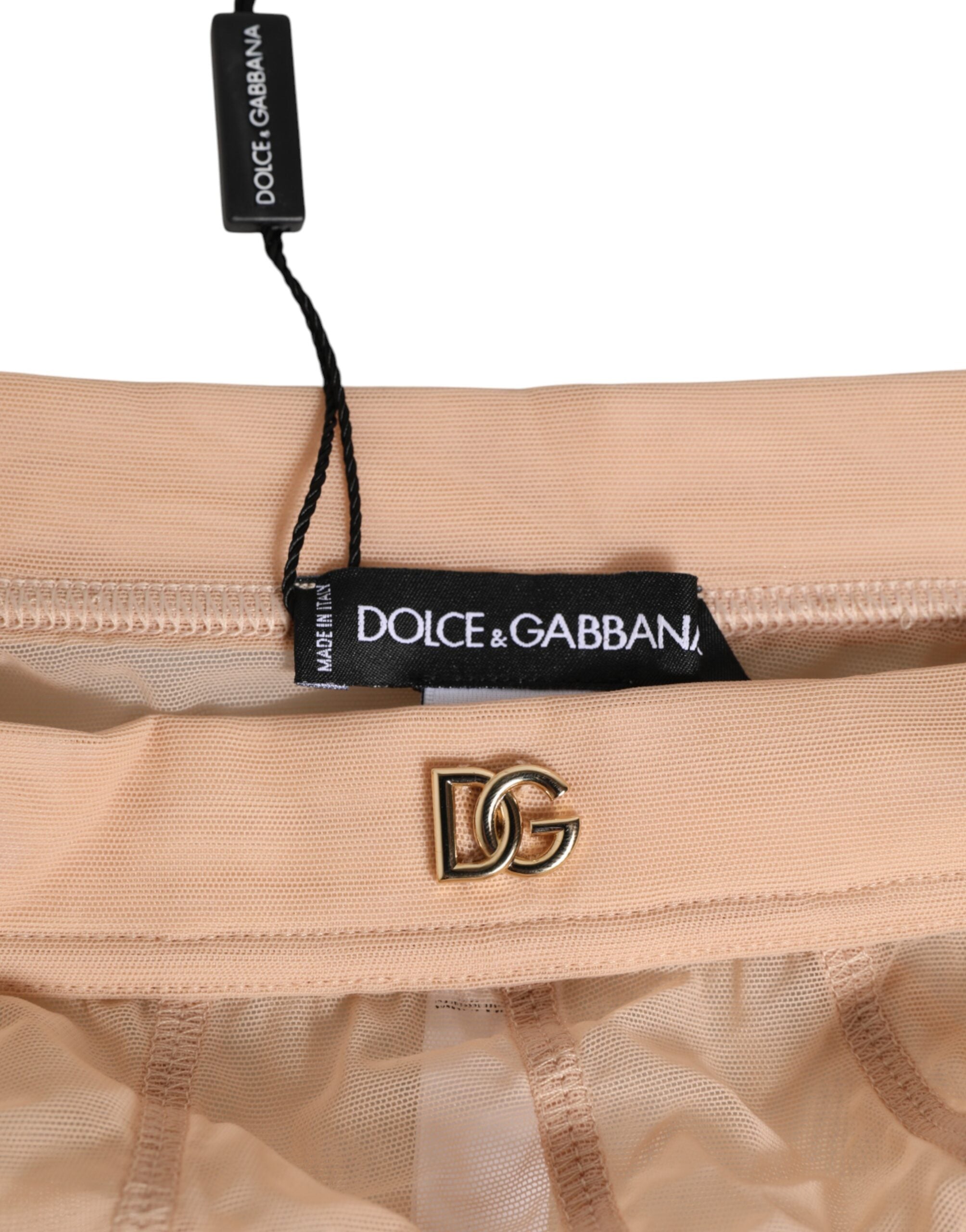 Dolce & Gabbana Beige Sheer Mesh High Waist Panty Women's Underwear