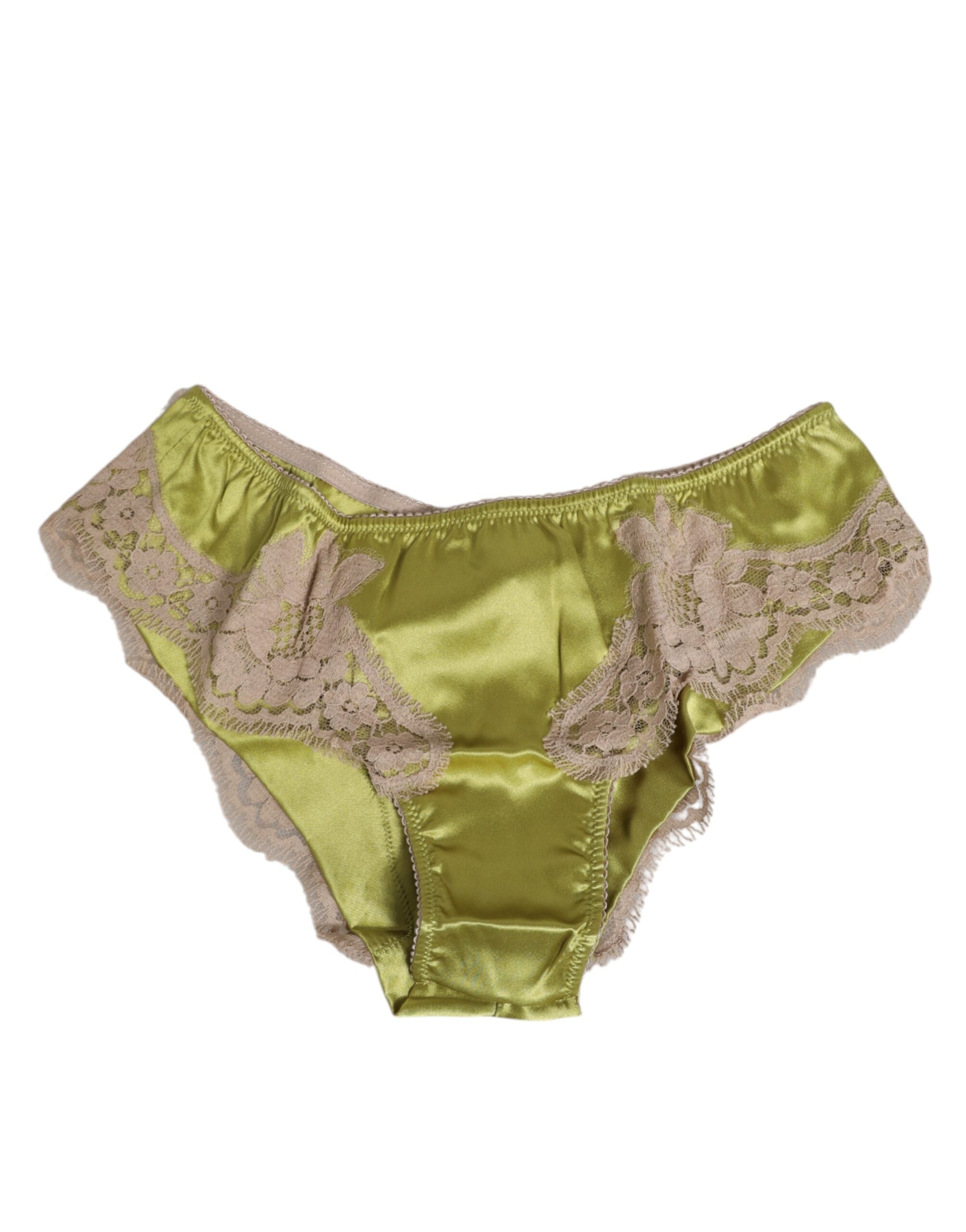 Dolce & Gabbana Green Silk Satin Lace Trim New Slip Women's Underwear