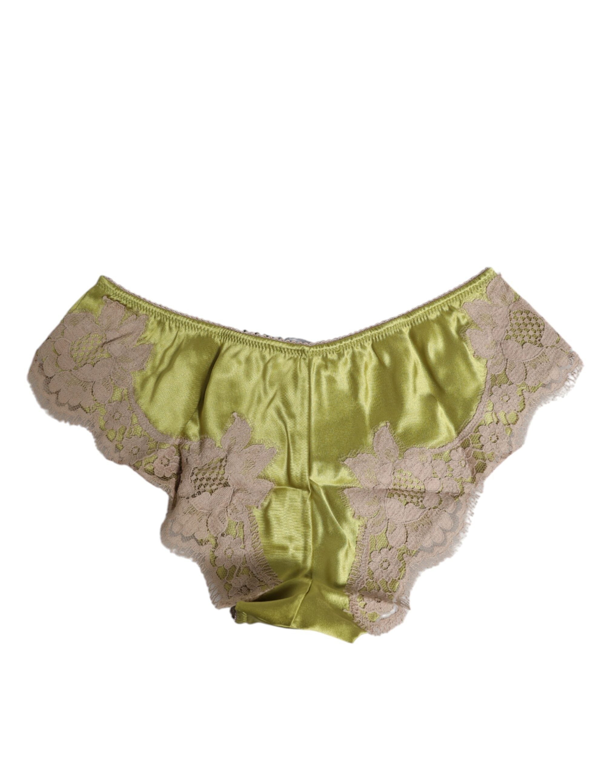 Dolce & Gabbana Green Silk Satin Lace Trim New Slip Women's Underwear