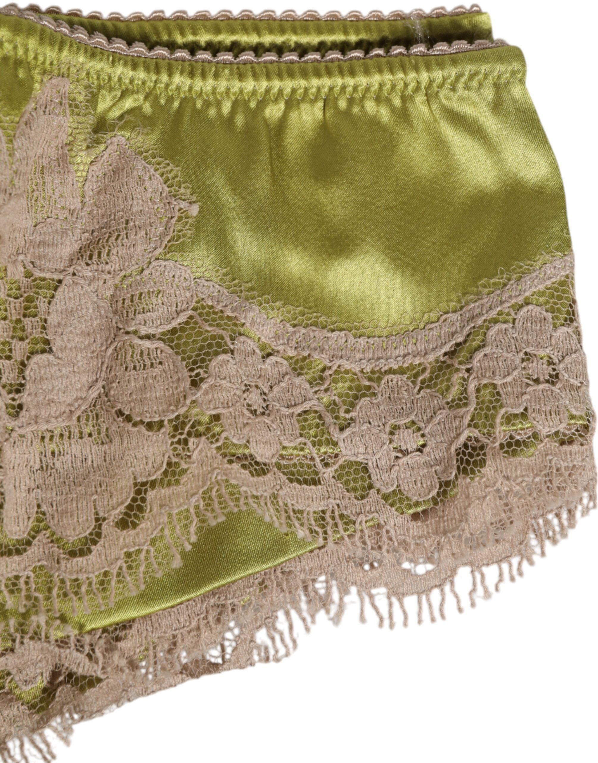 Dolce & Gabbana Green Silk Satin Lace Trim New Slip Women's Underwear