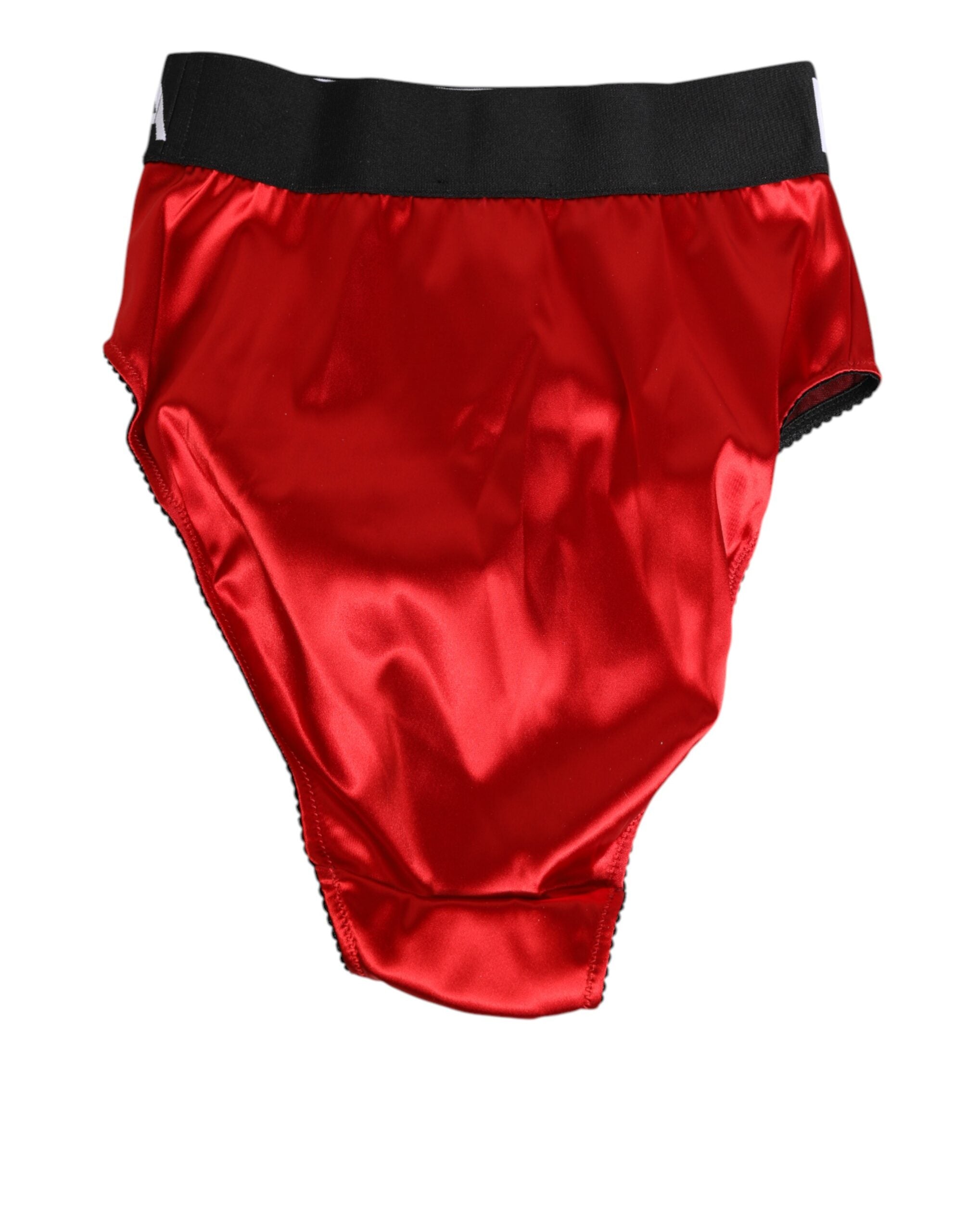 Dolce & Gabbana Red Satin High-Waist Briefs Logo Women Women's Underwear