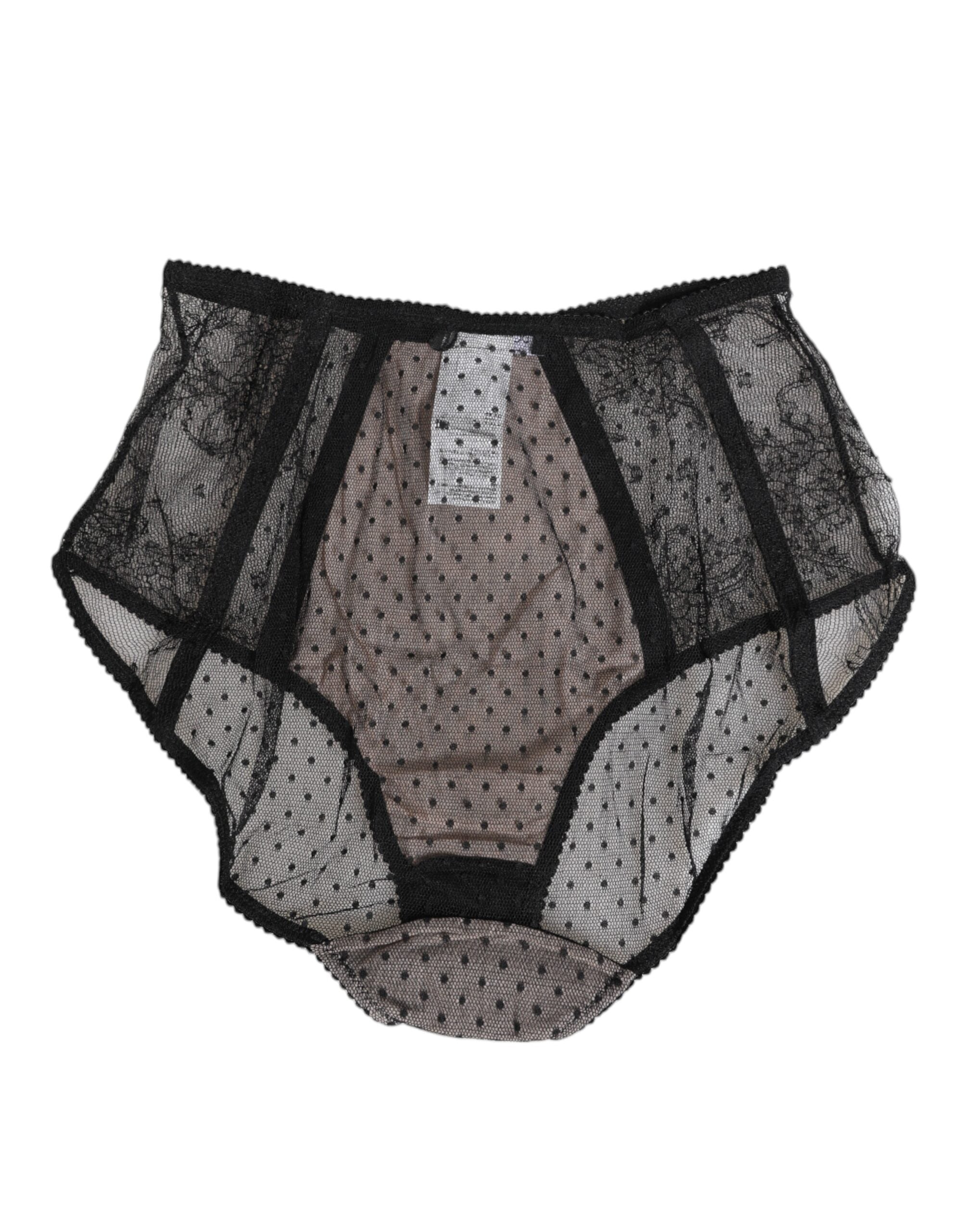 Dolce & Gabbana Black Sheer Polka Dot Lace High Waist Women's Underwear