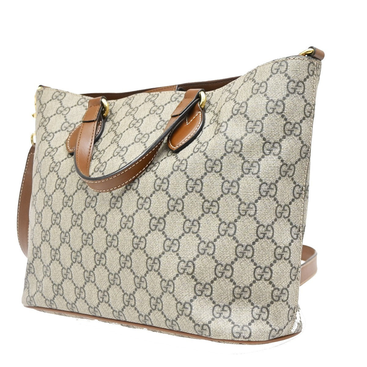 Gucci Convertible Soft Gg Coated Canvas With Leather Brown Canvas Tote Bag Bag (Pre-Owned)
