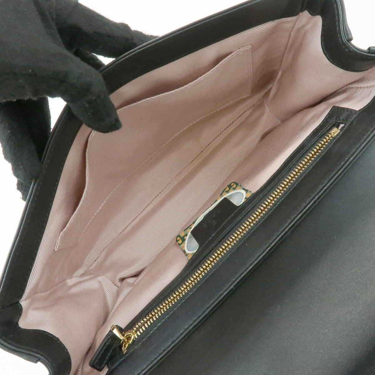 Gucci Rajah Chain Leather Black Leather Tote Bag Bag (Pre-Owned)
