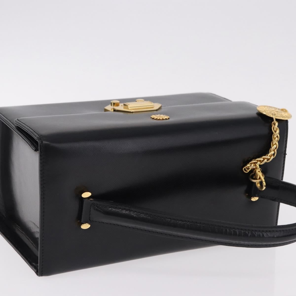 Versace Vintage Leather Black Leather Handbag (Pre-Owned)