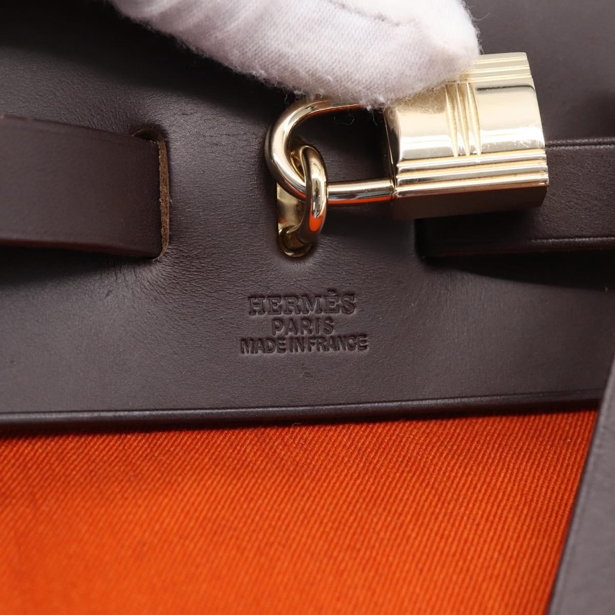 Hermes Herbag A Dos Toile Orange Canvas Backpack Bag (Pre-Owned)