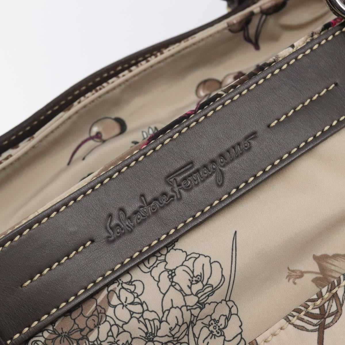 Salvatore Ferragamo Convertible Belted Boston Fiera Printed Nylon With Leather Beige Nylon Handbag (Pre-Owned)