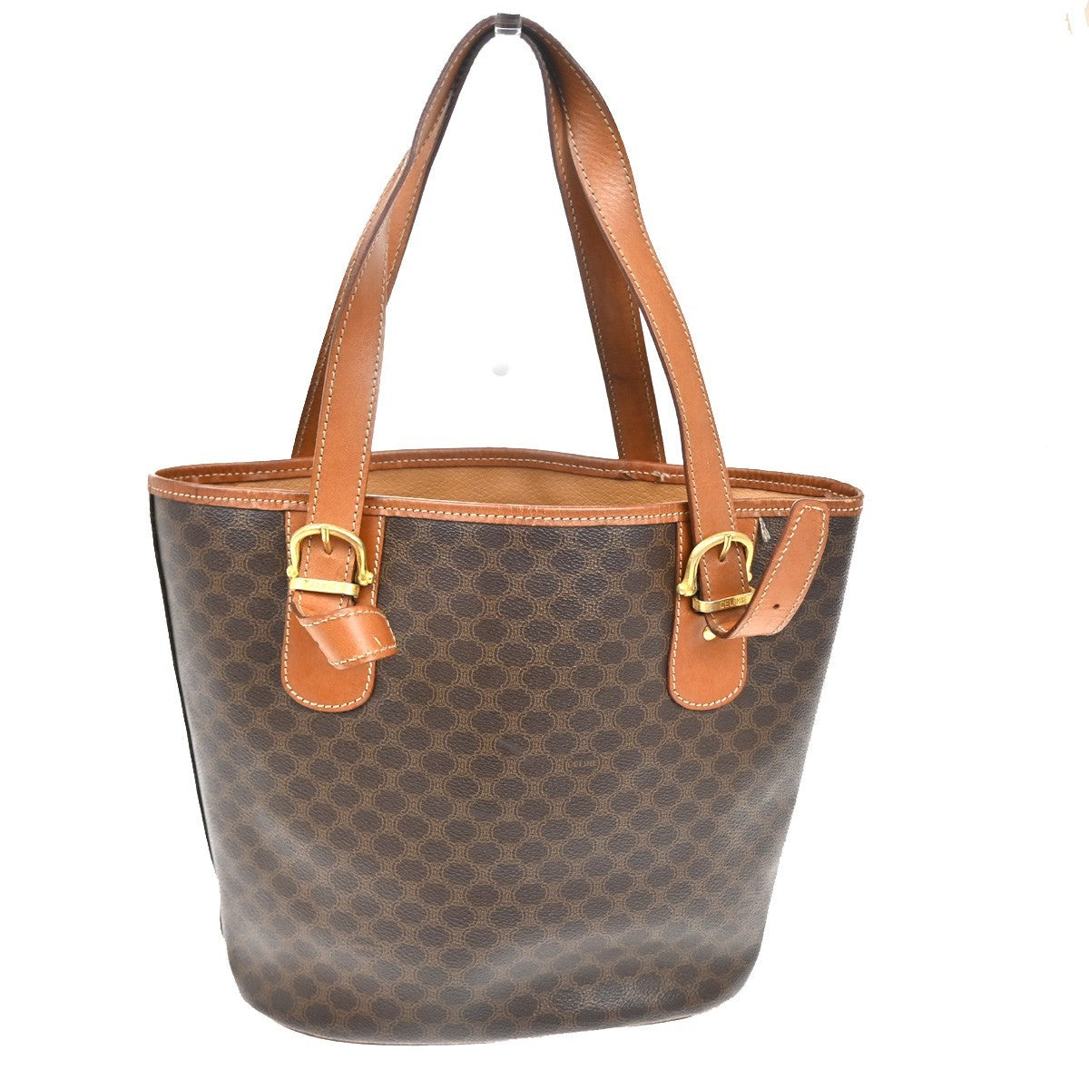 Celine Vintage Macadam Canvas And Leather Brown Canvas Tote Bag Bag (Pre-Owned)