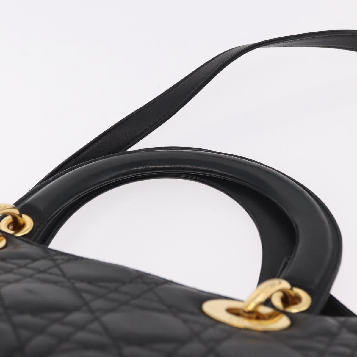 Christian Dior Vintage Lady Dior Leather Black Leather Handbag (Pre-Owned)