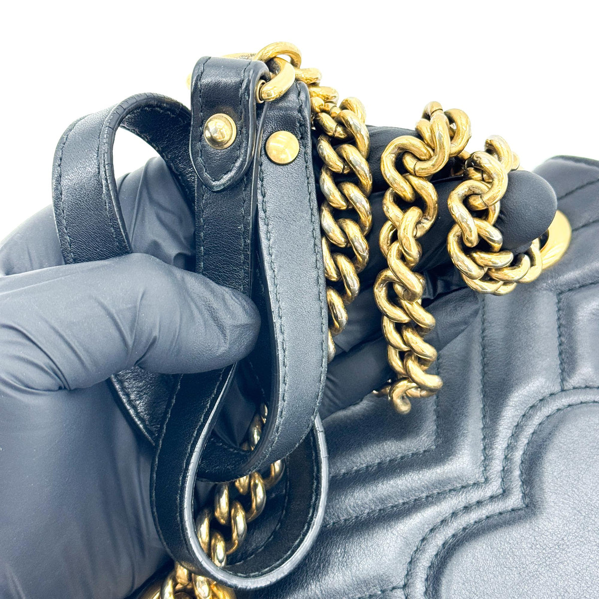Gucci Gg Marmont Flap Matelasse Leather Black Leather Handbag (Pre-Owned)