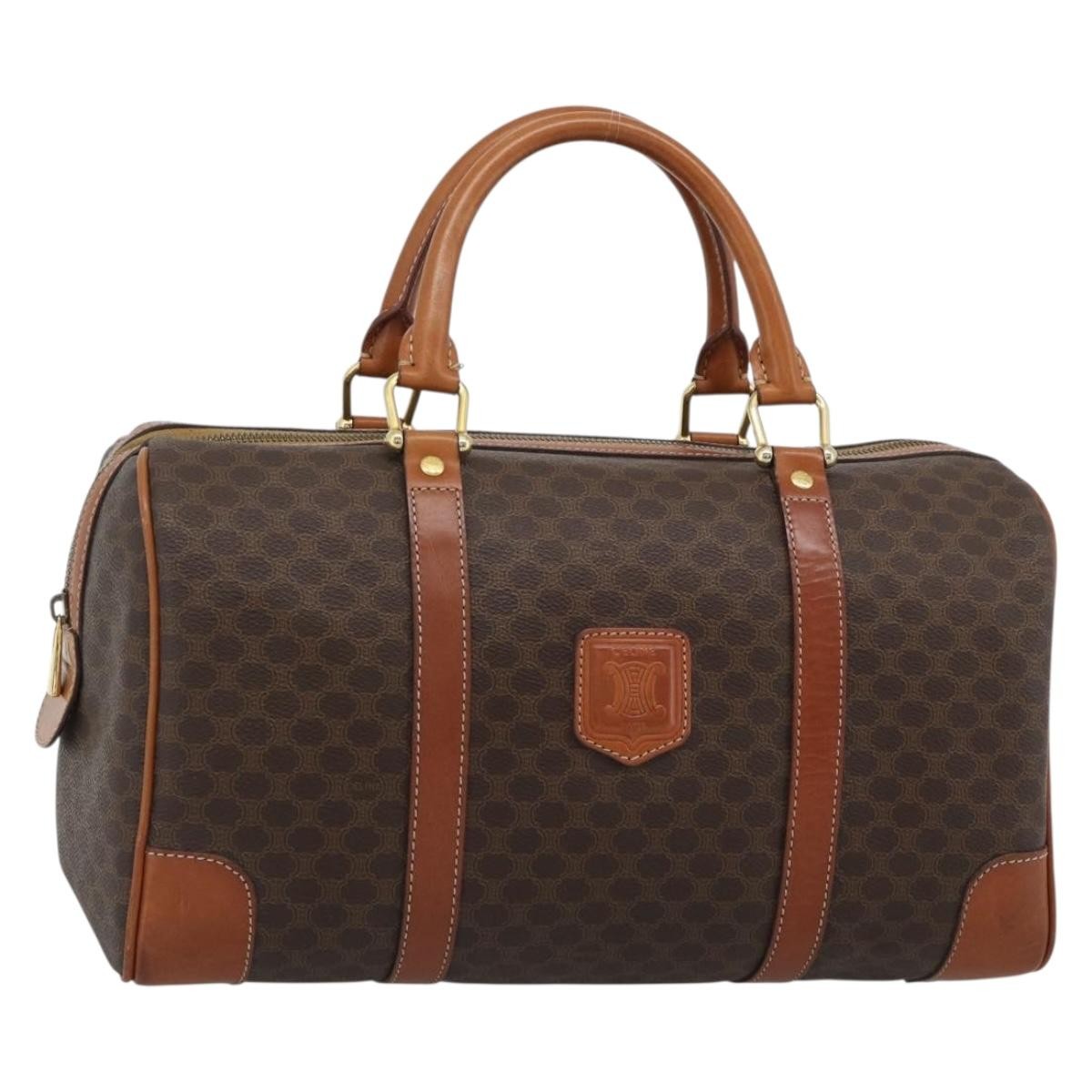 Celine Vintage Macadam Boston Canvas And Leather Brown Canvas Handbag (Pre-Owned)