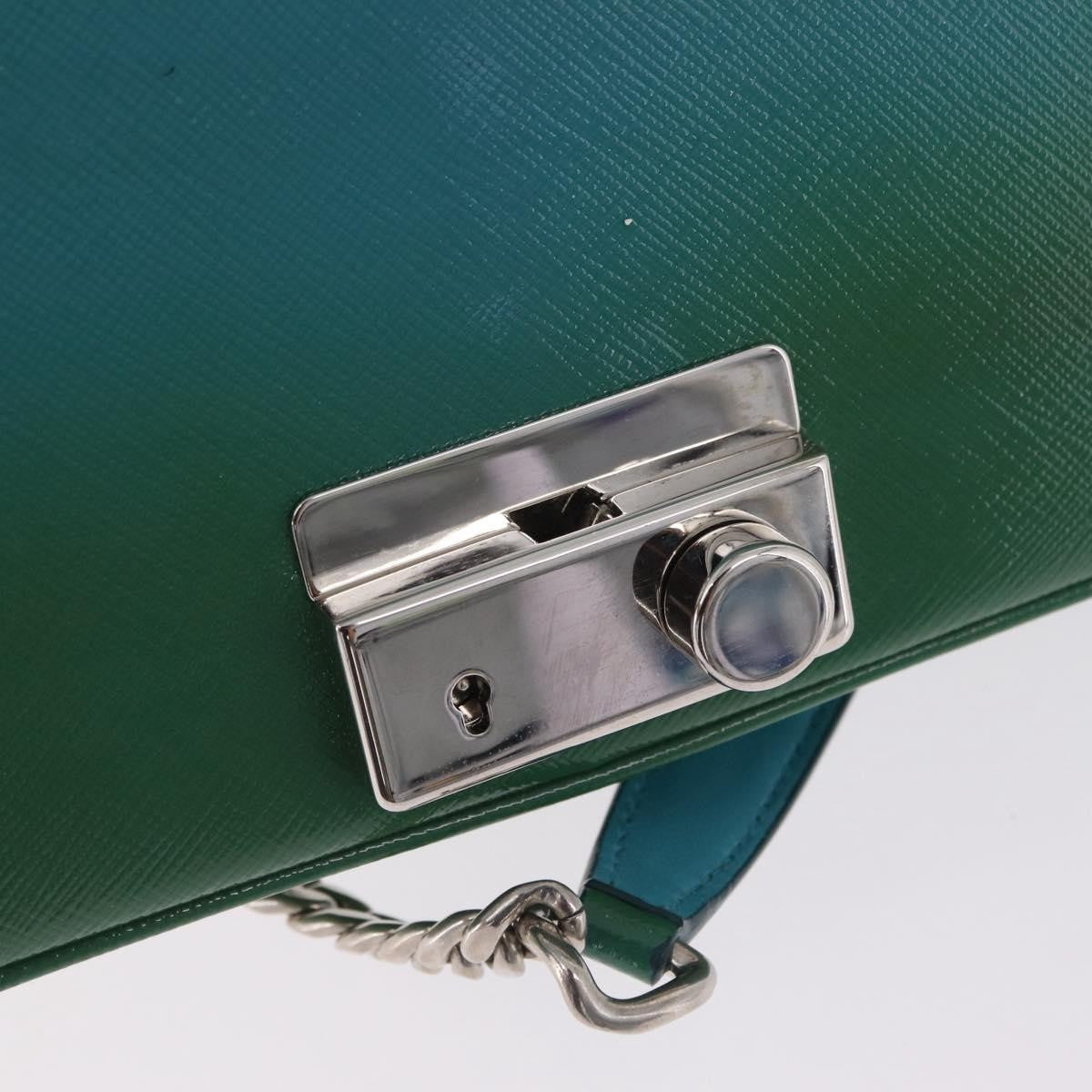 Prada Sound Chain Saffiano Leather Green Leather Shoulder Bag Bag (Pre-Owned)