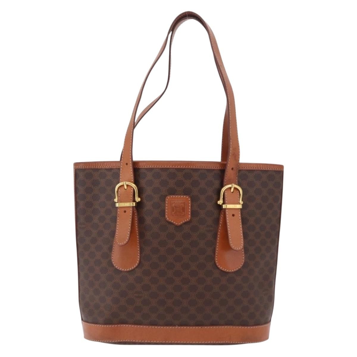 Celine Vintage Macadam Shopper Coated Canvas Brown Canvas Tote Bag Bag (Pre-Owned)