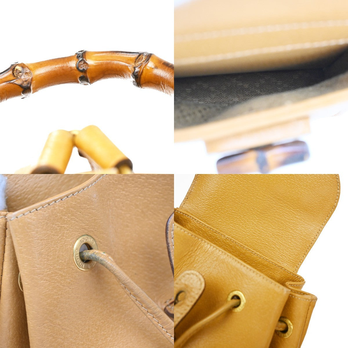 Gucci Vintage Bamboo Leather Yellow Leather Backpack Bag (Pre-Owned)