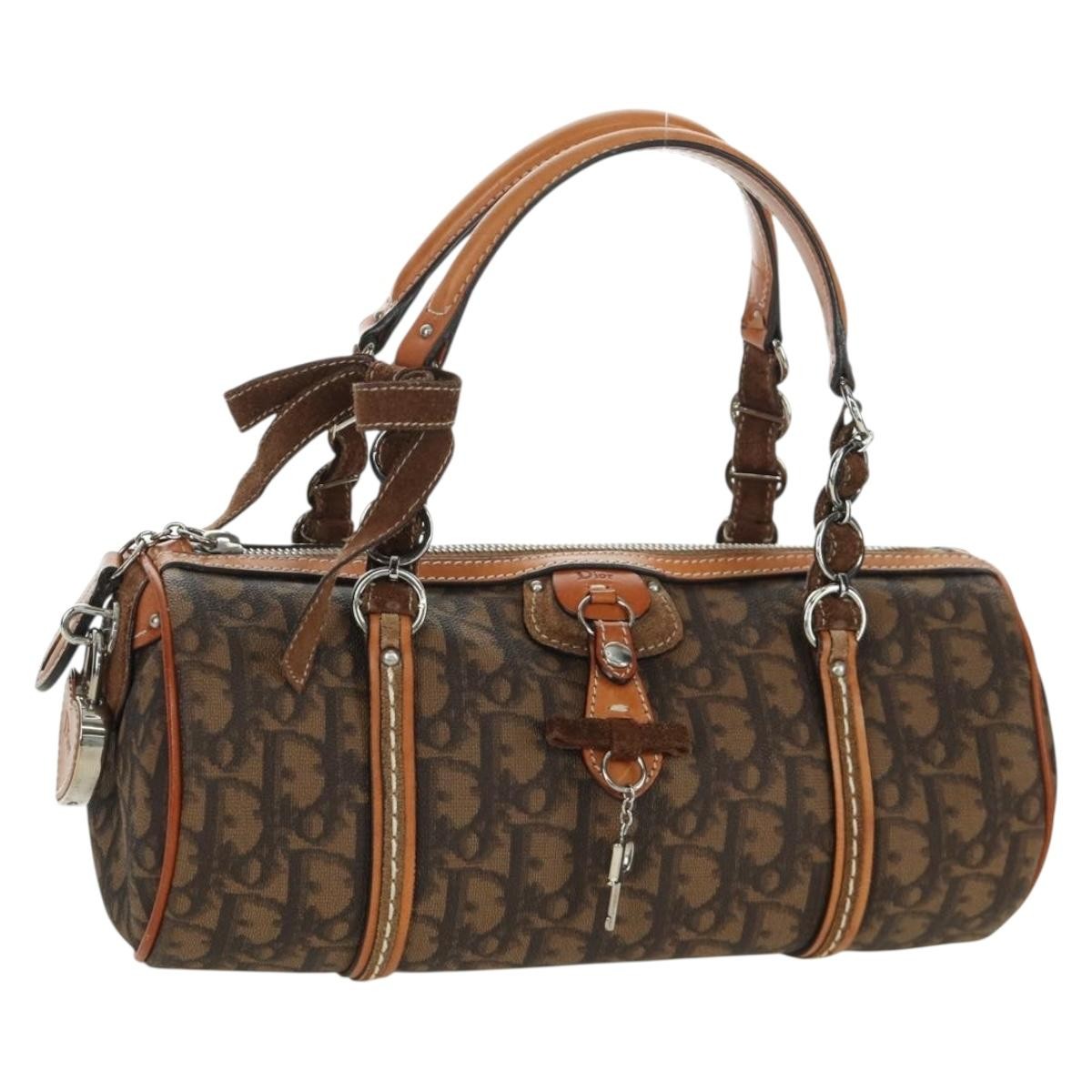 Christian Dior Vintage Trotter Romantique Boston Diorissimo Coated Canvas Brown Canvas Handbag (Pre-Owned)