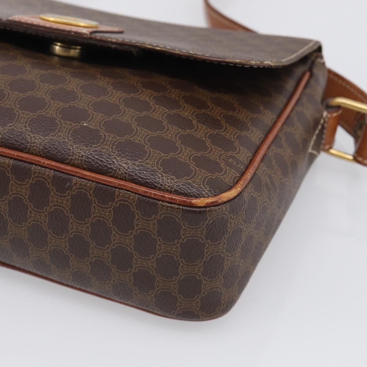 Celine Macadam Shoulder Leather Brown Canvas Crossbody Bag Bag (Pre-Owned)
