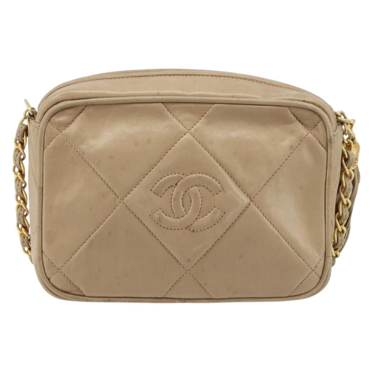 Chanel Vintage Diamond Cc Camera Quilted Lambskin Beige Leather Shoulder Bag Bag (Pre-Owned)