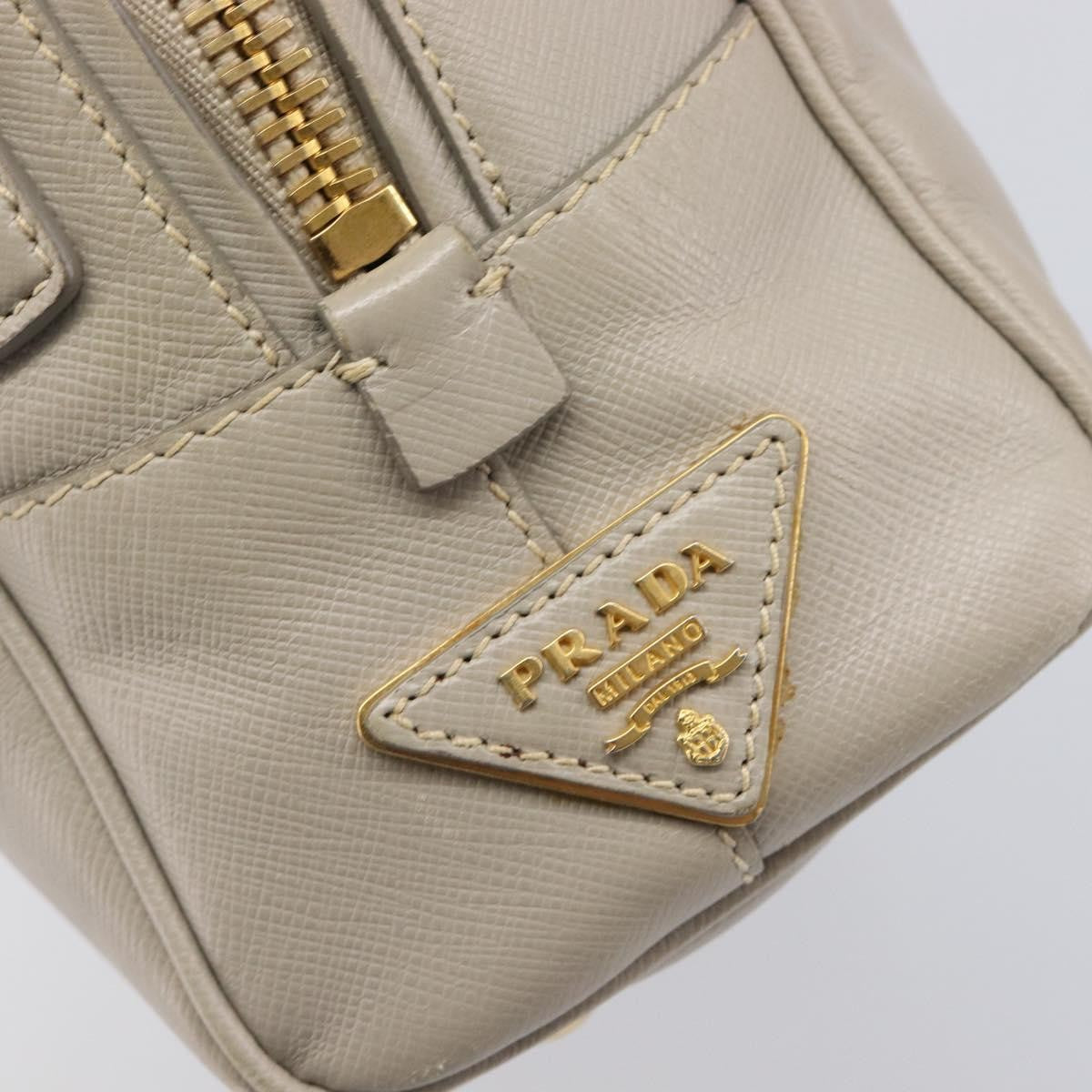 Prada Convertible Bauletto Saffiano Leather Gray Leather Handbag (Pre-Owned)