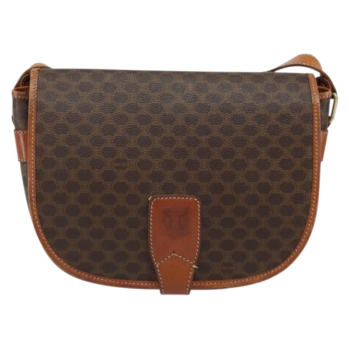 Celine Vintage Macadam Canvas And Leather Brown Canvas Shoulder Bag Bag (Pre-Owned)