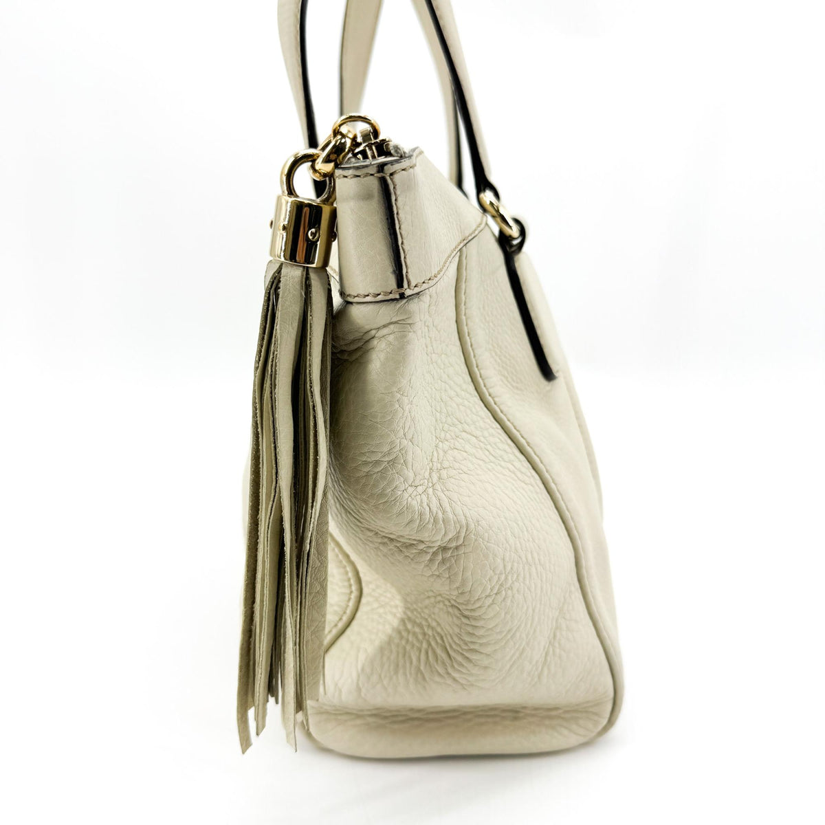 Gucci Soho Zip Leather Beige Leather Tote Bag Bag (Pre-Owned)