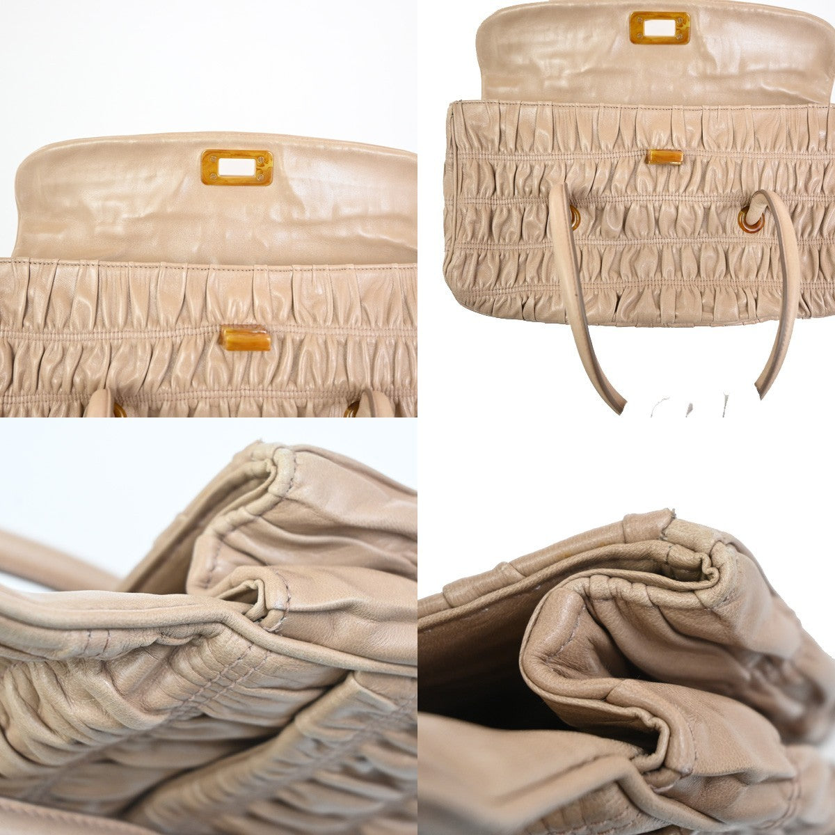 Prada Turnlock Nappa Gaufre Beige Leather Shoulder Bag Bag (Pre-Owned)