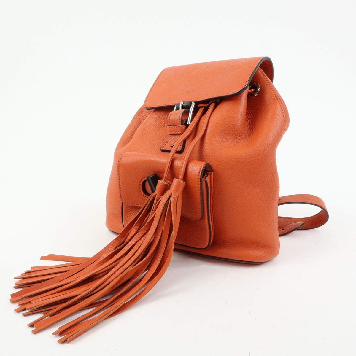 Gucci Bamboo Tassel Leather Orange Leather Backpack Bag (Pre-Owned)