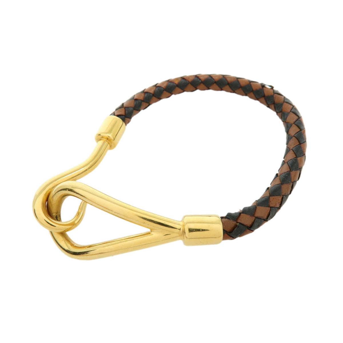 Hermes Jumbo Hook Braided Leather And Metal Brown Leather Bracelet Jewelry (Pre-Owned)