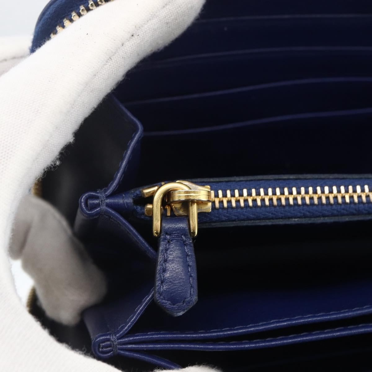 Prada Zip Around Organizer Saffiano Leather With Applique Blue Leather Wallets Accessory (Pre-Owned)
