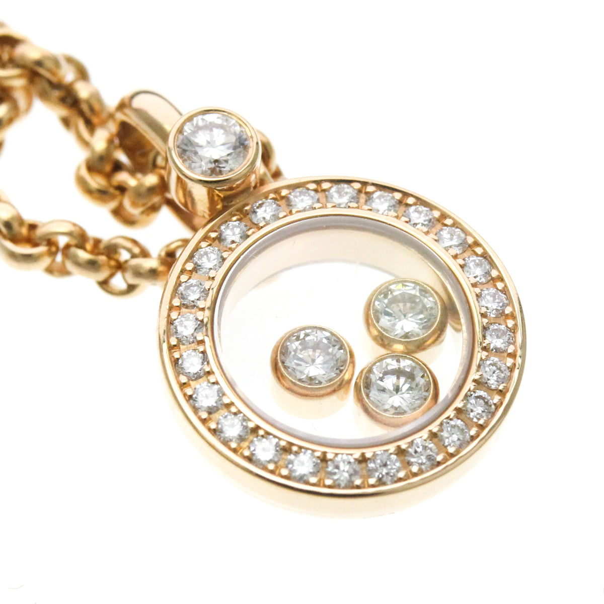 Chopard Happy Diamonds Round Pendant 18K Yellow Gold With Diamonds And 3 Floating Diamonds Gold Pink_Gold Necklace Jewelry (Pre-Owned)