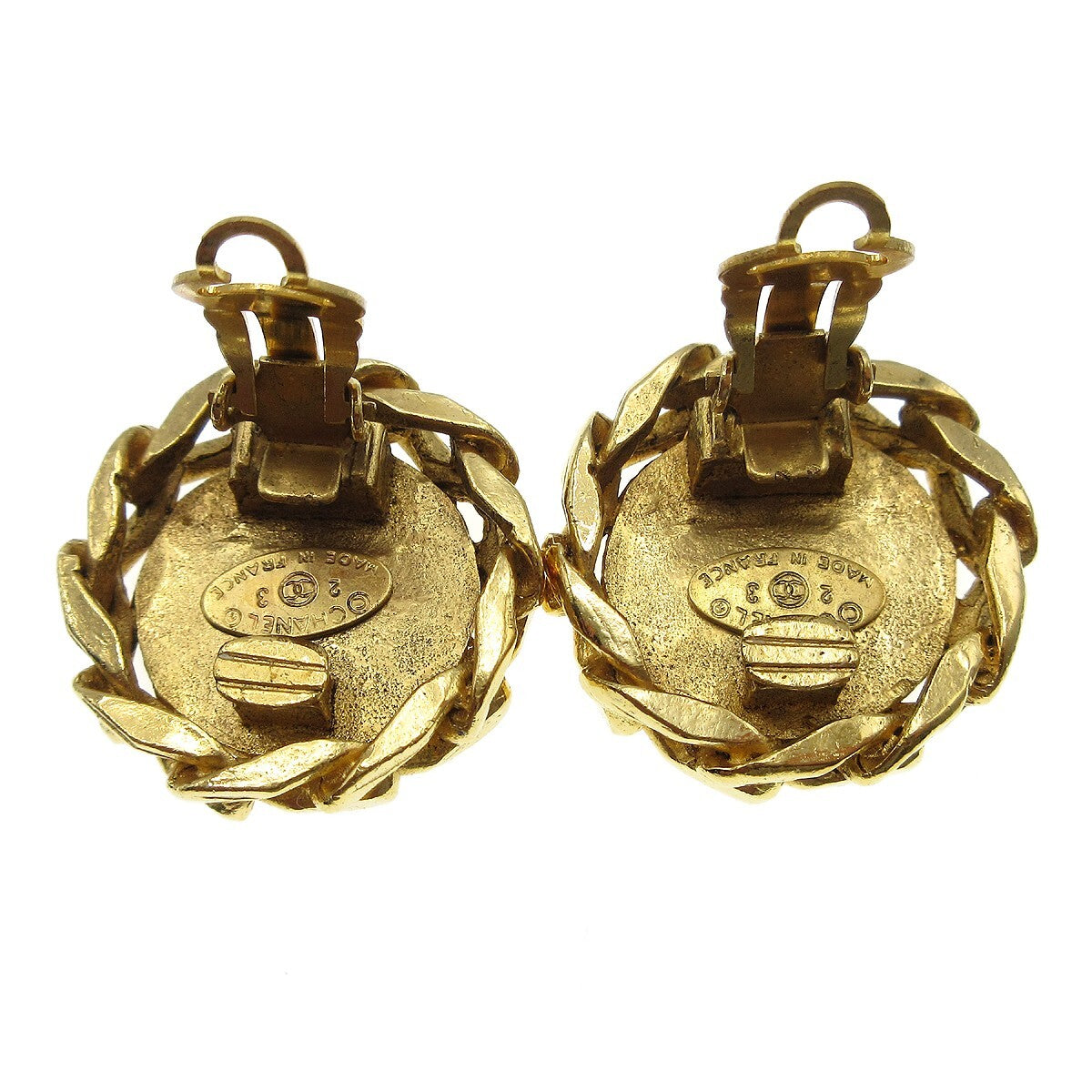 Chanel Cc Button Clip-On Metal With Faux Pearl Gold Gold_Plated Earrings Jewelry (Pre-Owned)