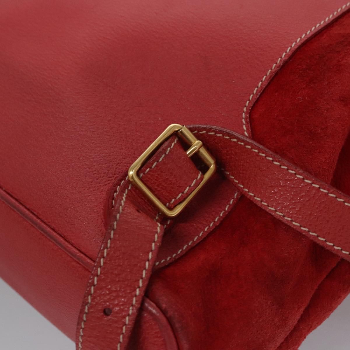 Gucci Vintage Bamboo Suede And Leather Red Suede Backpack Bag (Pre-Owned)