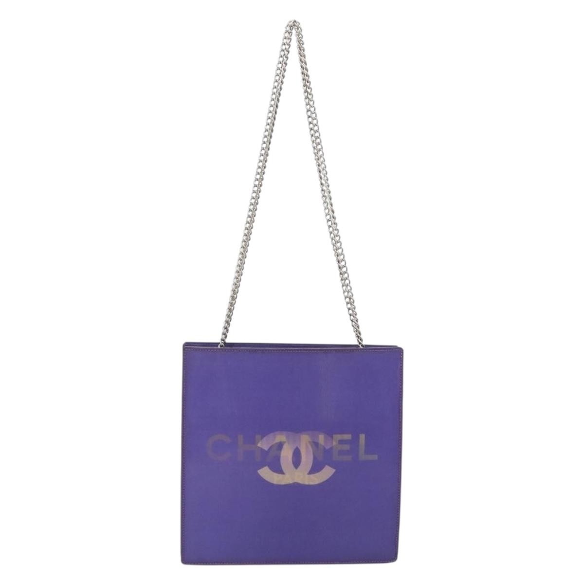 Chanel Vintage Holographic Chain Vinyl Purple Synthetic Tote Bag Bag (Pre-Owned)