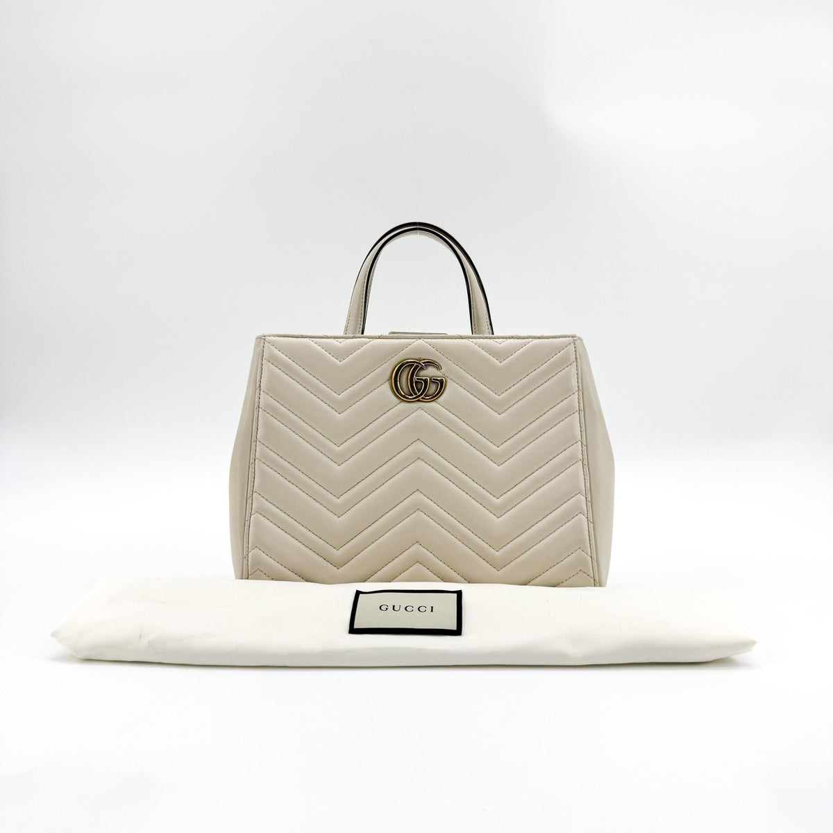 Gucci Gg Marmont Matelasse Leather Beige Calfskin Tote Bag Bag (Pre-Owned)