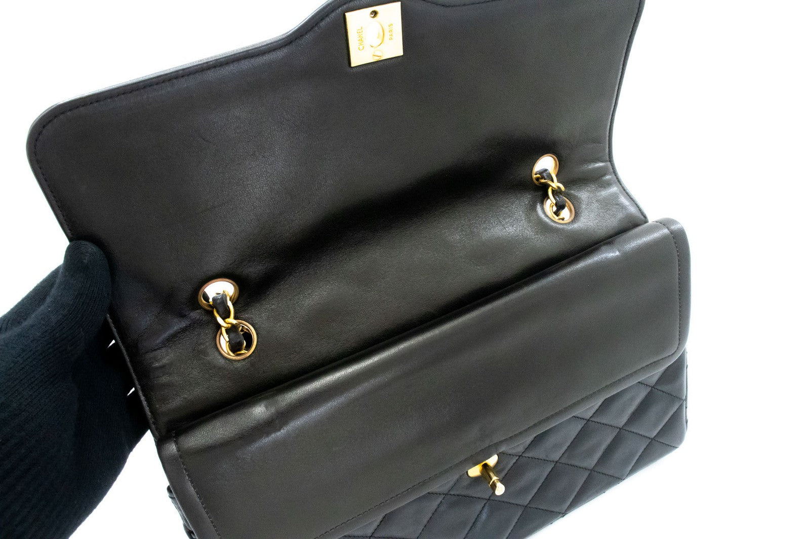 Chanel Vintage Two Tone Cc Flap Quilted Lambskin Black Leather Shoulder Bag Bag (Pre-Owned)