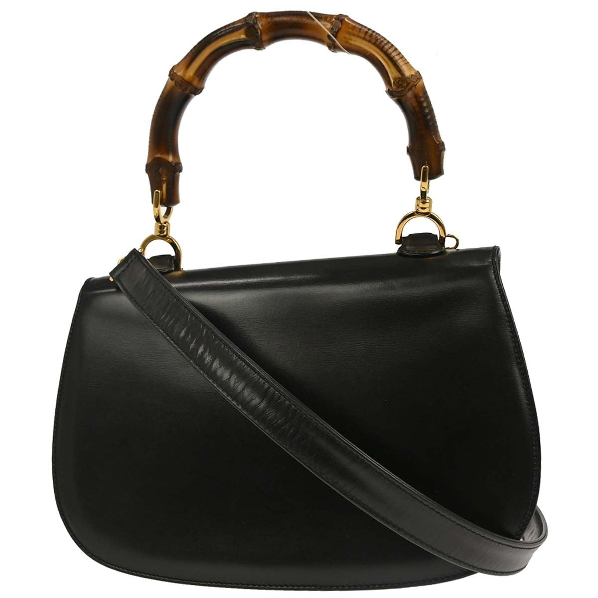 Gucci Vintage Convertible Bamboo Top Handle Leather Black Leather Handbag (Pre-Owned)